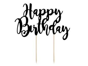 Topper na tort Happy Birthday, czarny, 22,5cm Party Deco