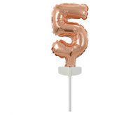 #BFC3 Balon foliowy B&C 13 cm na patyczku "Cyfra 5", różowo-złota