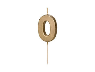 Świeczka urodzinowa Cyferka 0, 4.5 cm, złoty Party Deco