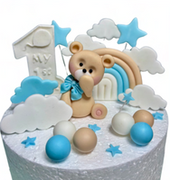 Zestaw biało niebieskich figurek cukrowych na tort z MISIEM ROCZEK