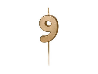 Świeczka urodzinowa Cyferka 9, 4.5 cm, złoty Party Deco