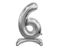 #BFC5 Balon foliowy B&C Cyfra stojąca 6, srebrna, 74 cm
