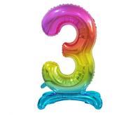 #BFC6 Balon foliowy B&C Cyfra stojąca 3, tęczowa, 74 cm AA