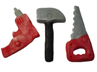 Dekoracje cukrowe na tort NARZĘDZIA - MŁOTEK, WIERTARKA, PIŁA CZERWONY