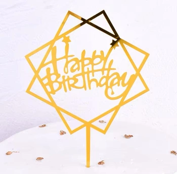 Topper na tort urodzinowy złoty HAPPY BIRTHDAY  11,5x9,5 cm WZ. IV