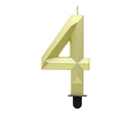 #SC21 Świeczka cyferka 4 - Diament, metalik złoty, 7.6 cm