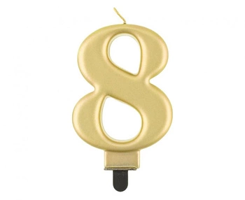 #SC11 Świeczka B&C cyferka 8, metalik złota, 8,0 cm