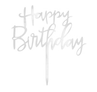 Topper na tort Happy Birthday SREBRNY Part Pal